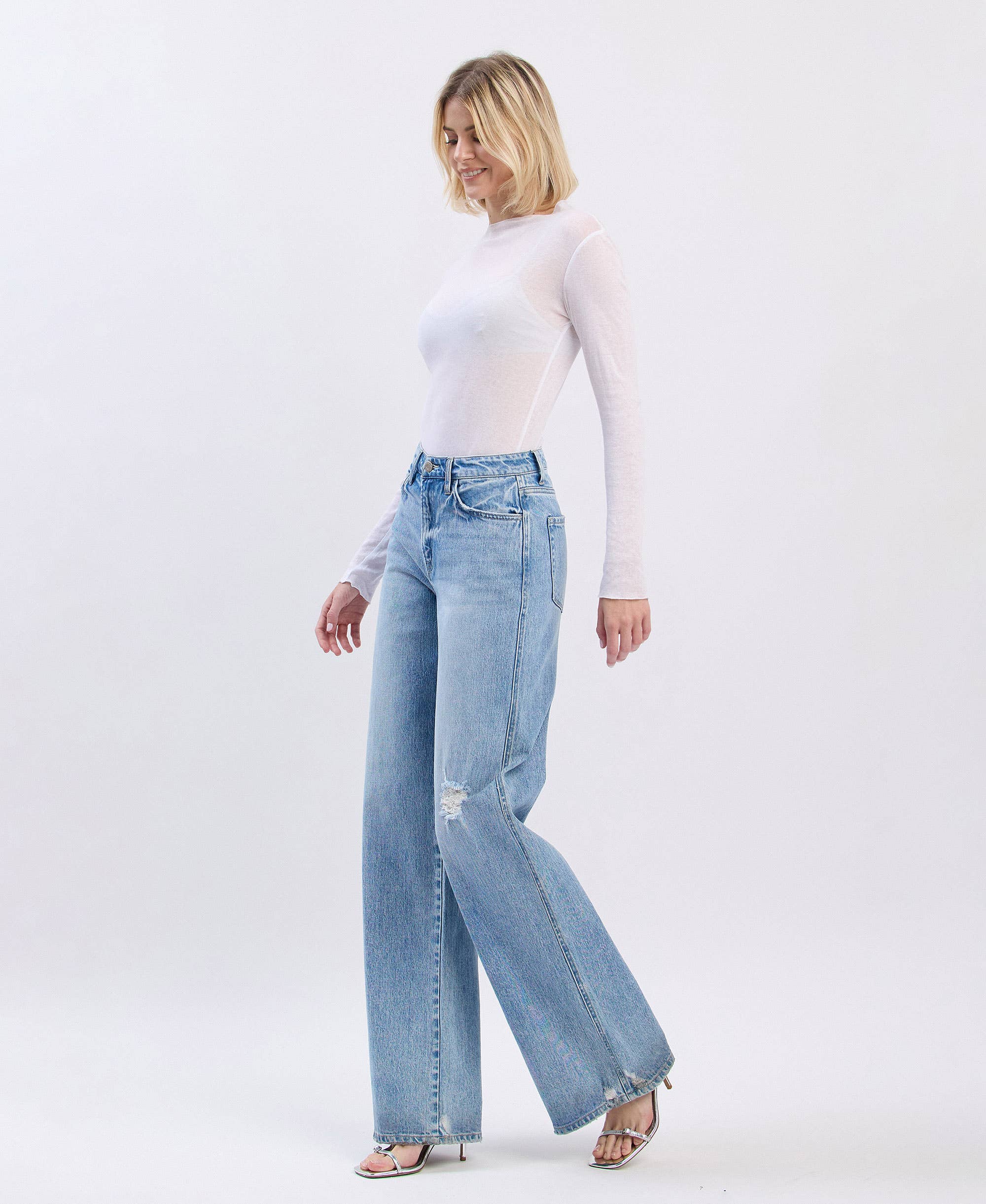 GENEALOGY SUPER HIGH RISE BAGGY WIDE LEG JEANS T6572 for wholesale on Faire7