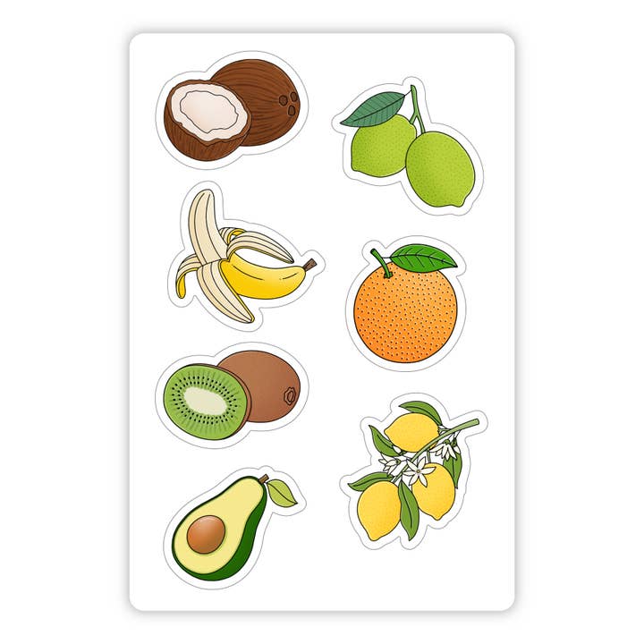 Avocado & More Fruits Mini Sticker Sheet for wholesale by Big Moods