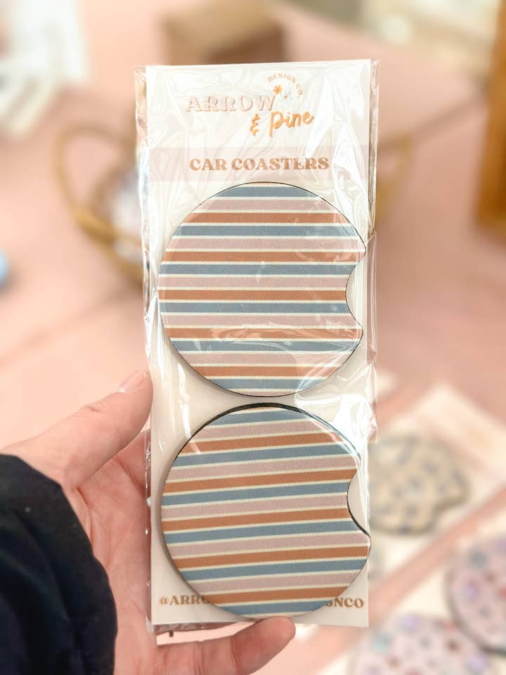 Multicolor Stripe Car Coasters for wholesale by Arrow & Pine Design Co.