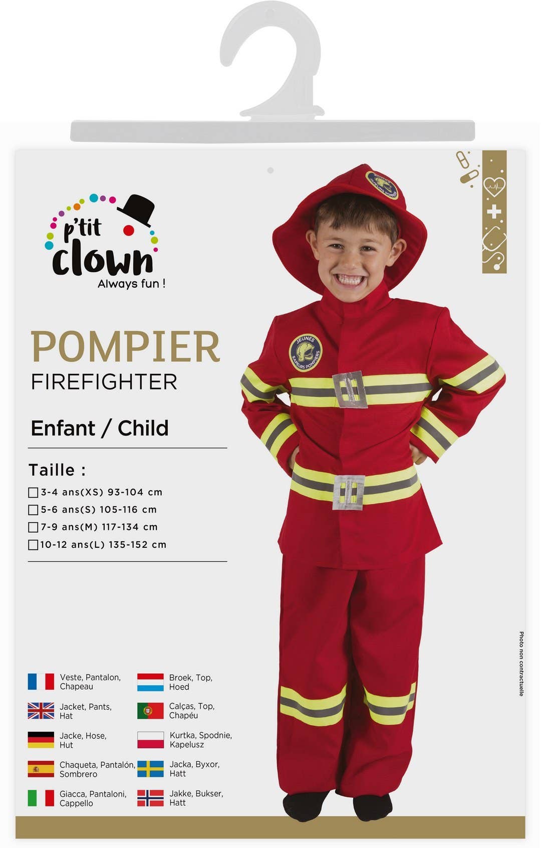 P'tit Clown - Wholesale Costume - Kids - Firefighter Costume - Child - Red - 7/9 Years