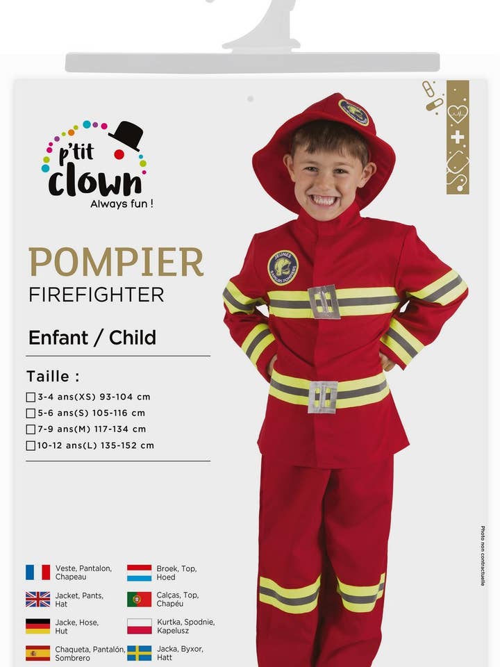 P'tit Clown - Wholesale Costume - Kids - Firefighter Costume - Child - Red - 7/9 Years0