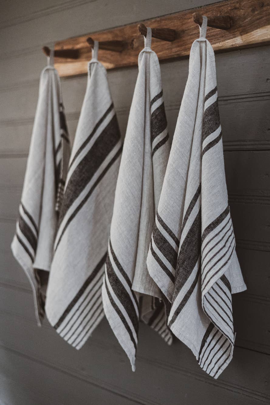 Natural Black Stripes French style Linen Kitchen Towels  for wholesale on Faire0