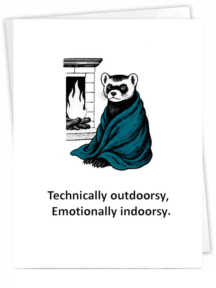 Funny Outdoor Card - Indoorsy Ferret - Blank Inside for wholesale by Blue Spark Card Co