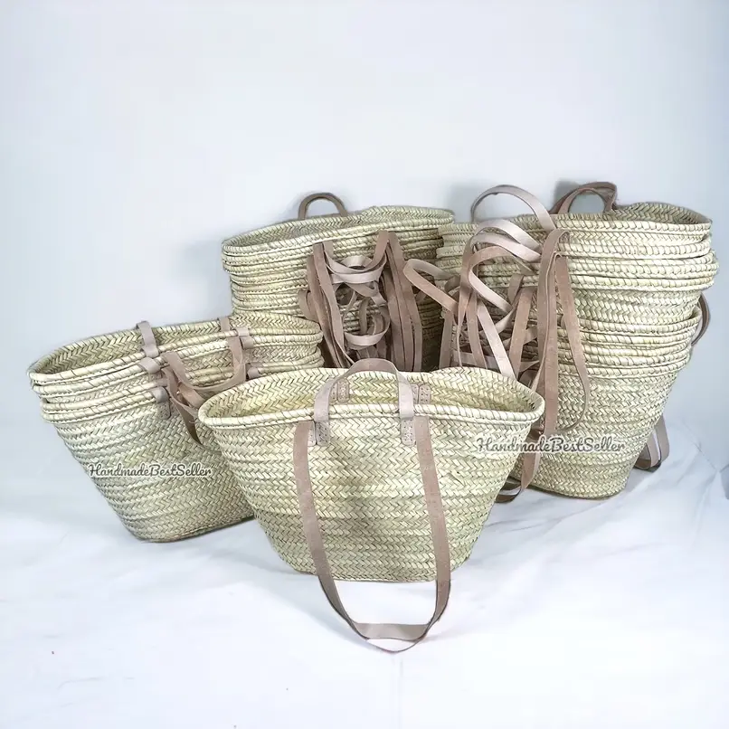 HandmadeBestSeller - Vente Sac de plage - Panier de marché français artisanal en cuir3