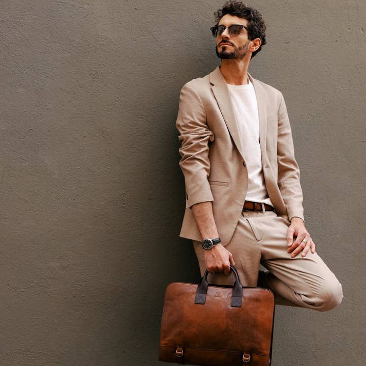Time Resistance - Wholesale Briefcase - Unisex - Matte Brown Leather Briefcase - Wide Sargasso Sea