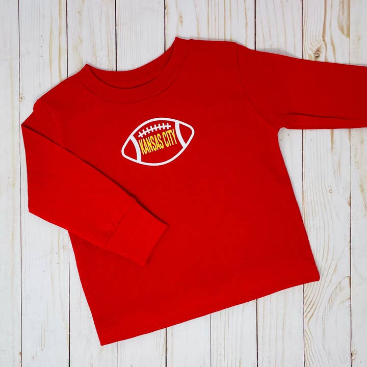 KC Football Toddler Longsleeve Tee for wholesale by Creativity with Tracey