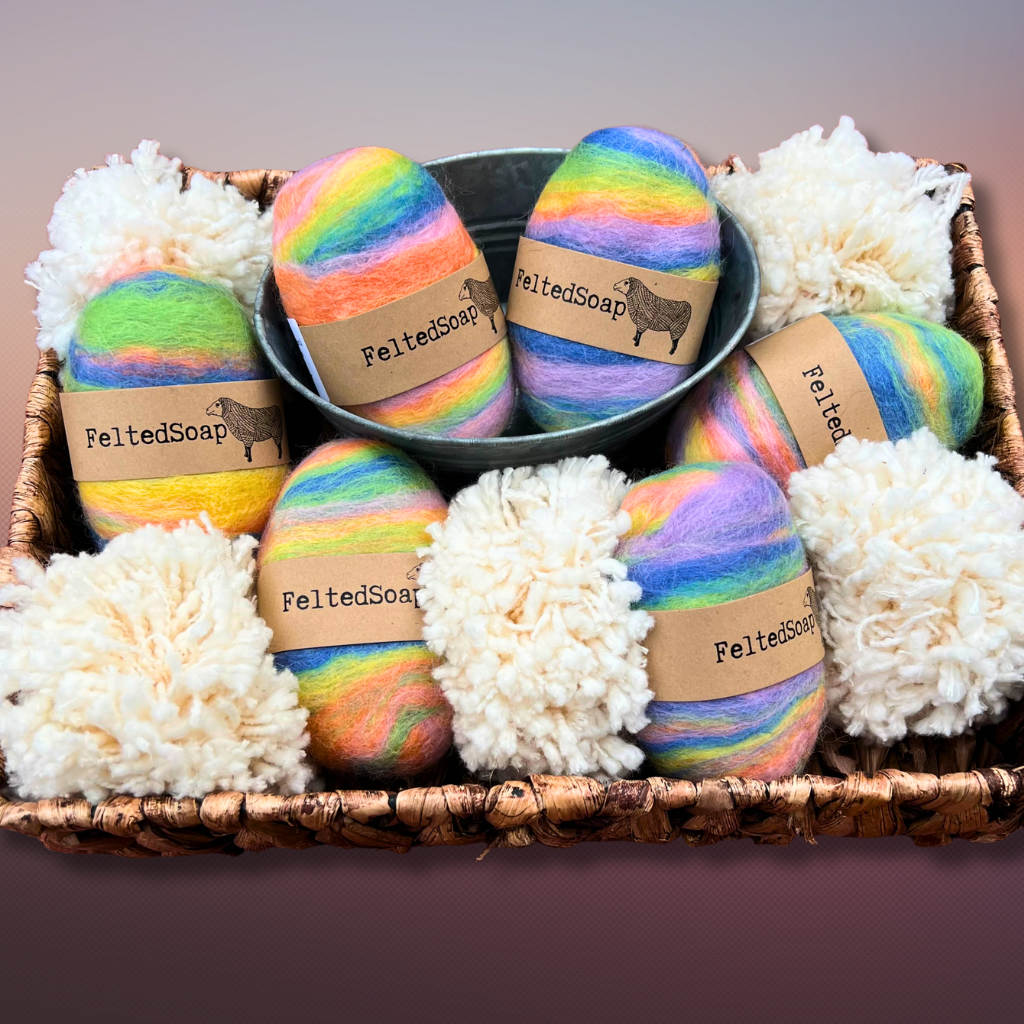 Twisted Purl LLC - Wholesale Bar Soap - Felted Soap PASTEL RAINBOW BLEND Light Colors Spring Easter1