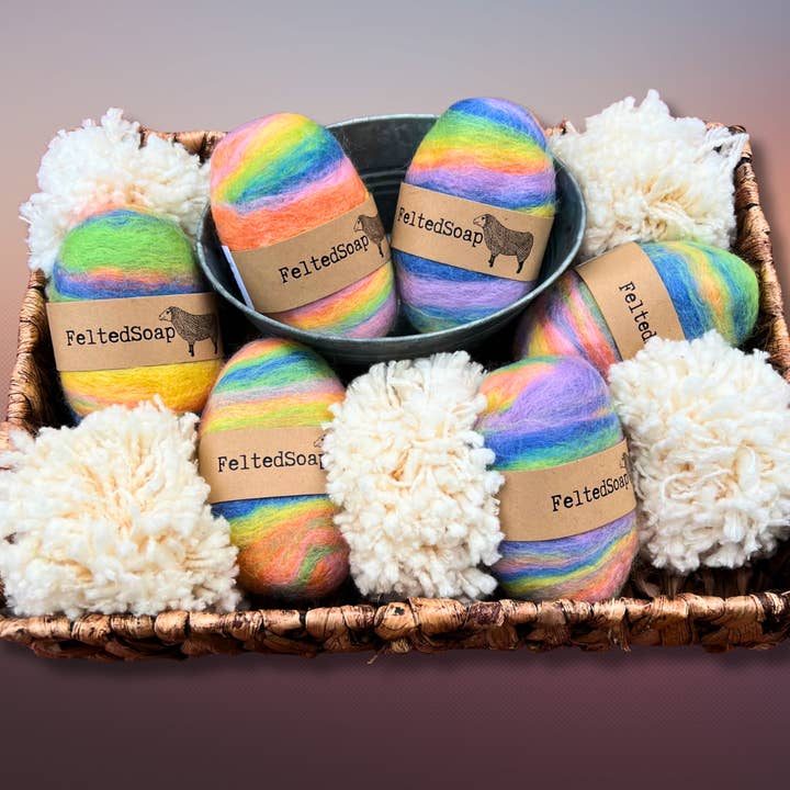 Twisted Purl LLC - Wholesale Bar Soap - Felted Soap PASTEL RAINBOW BLEND Light Colors Spring Easter1