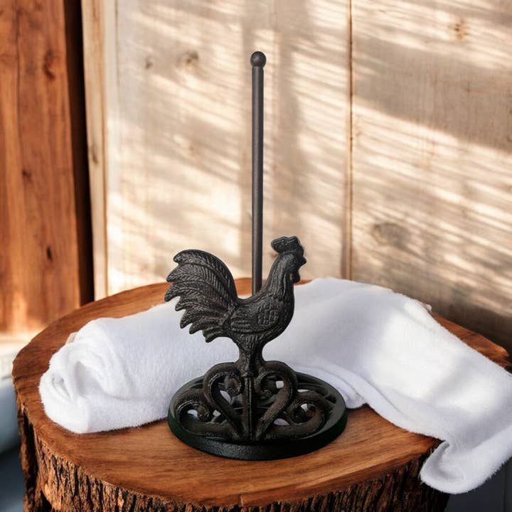 Cast Iron Rooster Paper Towel Holder Kitchen Farmhouse for wholesale by Iron & Blossom