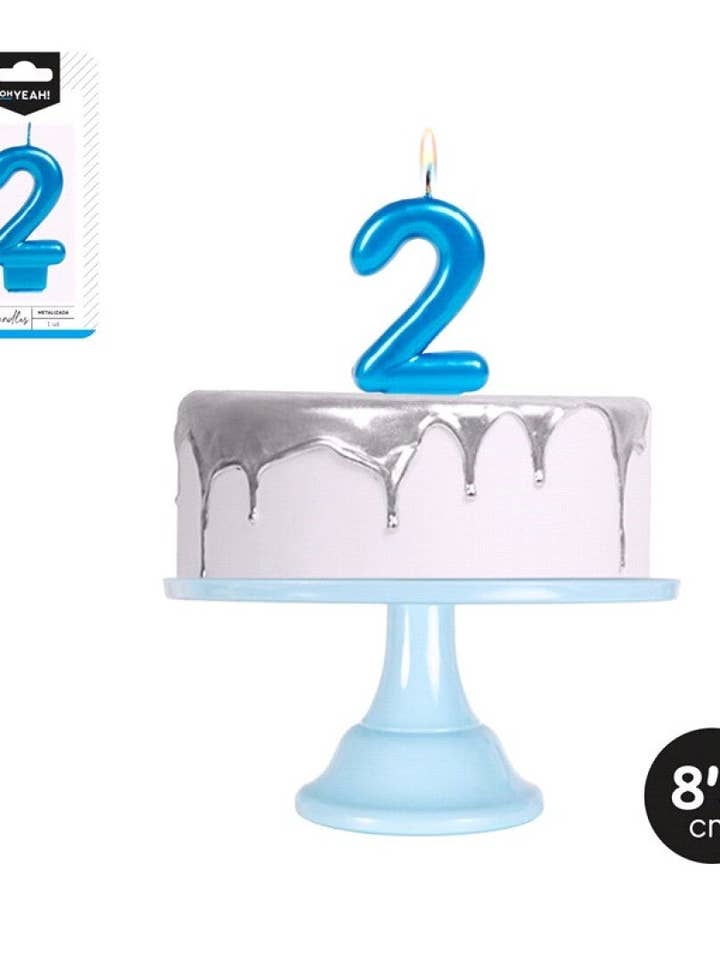 Blue Metallic Number Candle for wholesale by Mis Globos