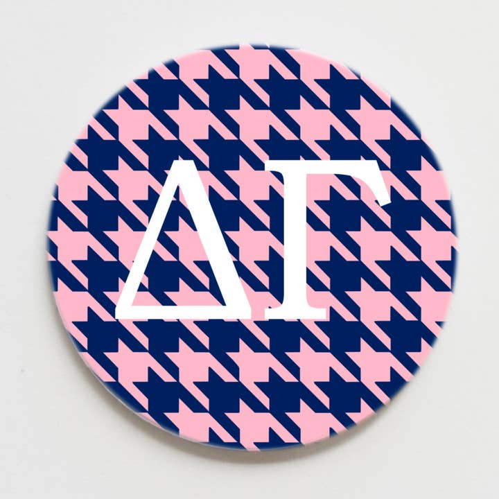 Delta Gamma Houndstooth Greek Button - 3.00 inch for wholesale by Good Vibez Collegiate