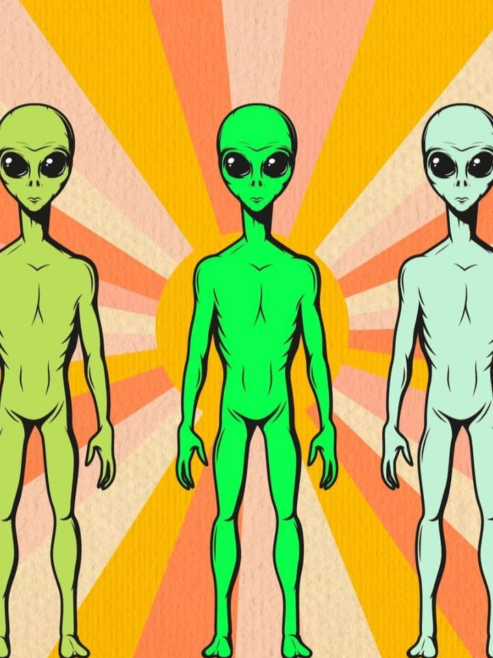 Celestial Encounters: 4 by 4 alien print for wholesale by Lapis Lily Market