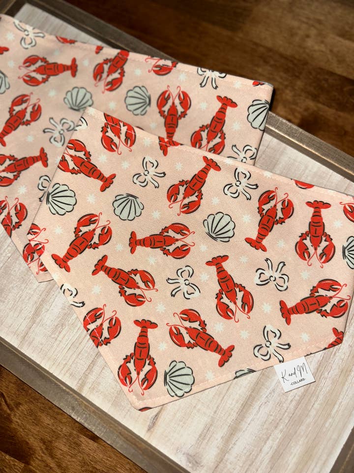 Lobsters and Bows Reversible Dog Bandana for wholesale by K and M Collars