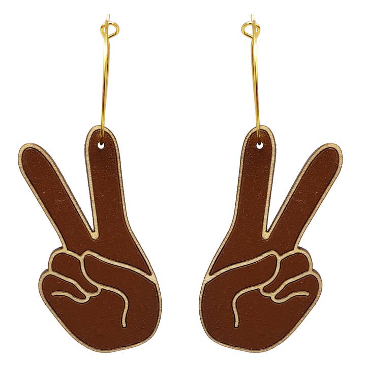 Le Chic Miami - Wholesale Dangle Earrings - Black Peace Sign Pride Hand Hoop Earrings