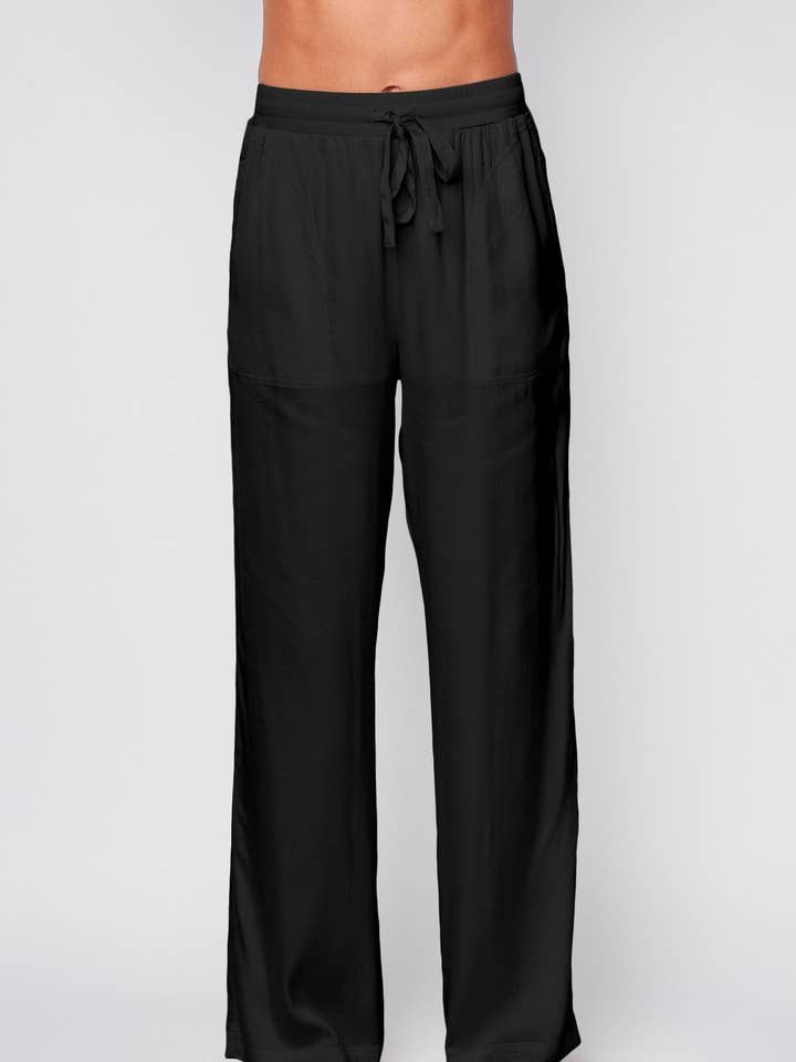 Cosmo Satin Drawstring Pant in Black for wholesale by Stateside