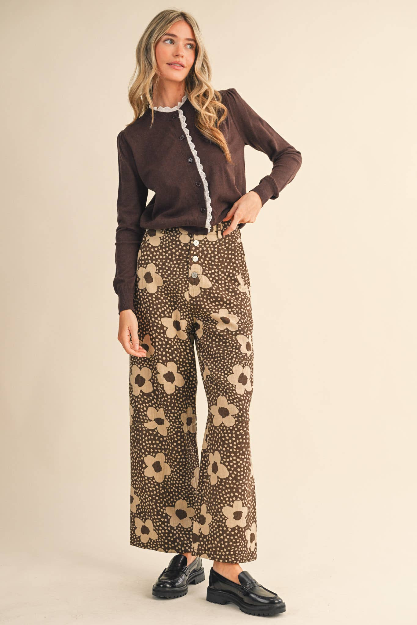 &MERCI - Wholesale Pants - Women's - FLORAL PRINT HIGH WAISTED PANTS MP421421