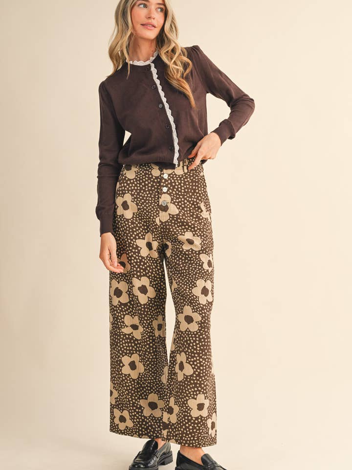 &MERCI - Wholesale Pants - Women's - FLORAL PRINT HIGH WAISTED PANTS MP421421