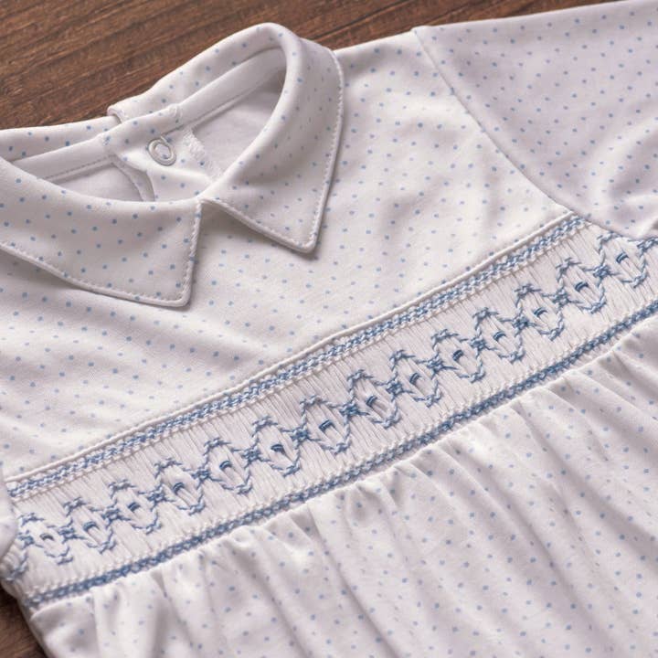 Dots and Waves Smocked Baby Jumpsuit for wholesale by Almudena Baby