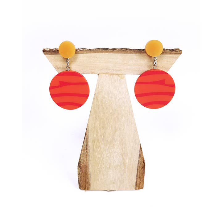 NOA ECCO - Wholesale Dangle Earrings - Red/orange resin two-piece earring.