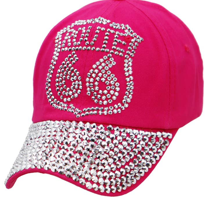 Cap Zone – Boné de beisebol - Mulher por atacado – Route 66 Boné de beisebol em algodão Route 66 Bling Rhinestone5