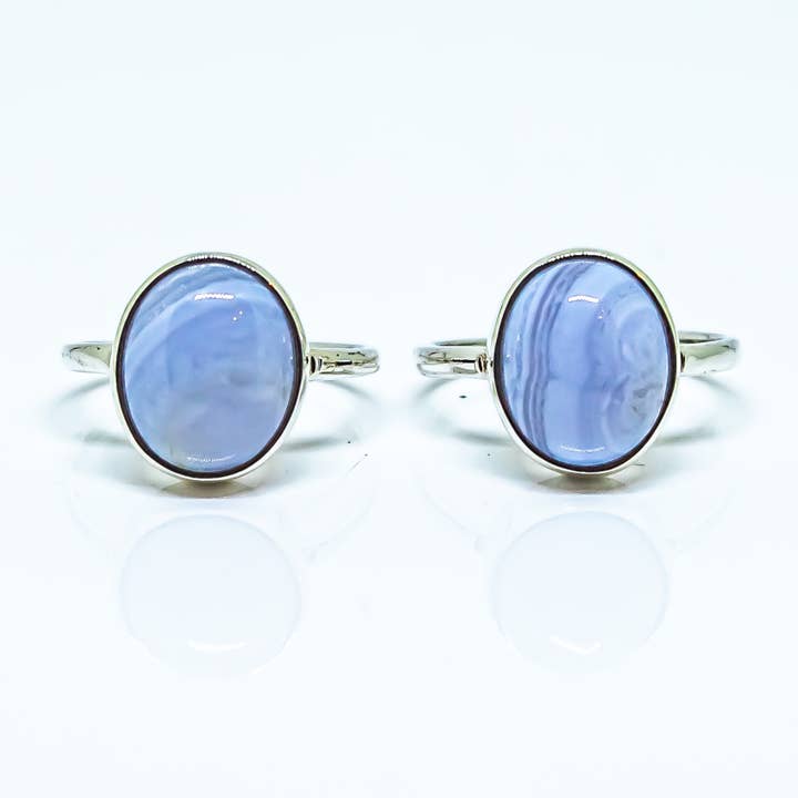 Quasar Gems USA – Anel de pedra única/solitário por atacado – Anel de Pedra Preciosa de Ágata Azul em Prata Esterlina 925