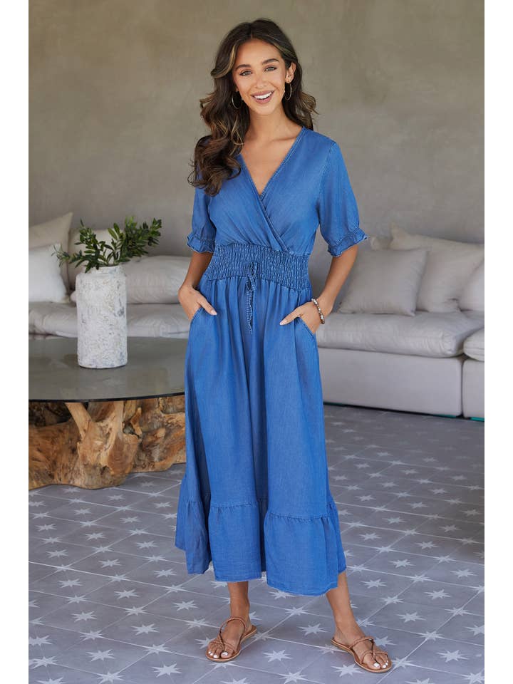 MILIO MILANO - Wholesale Dress - Women's - SMOCKED RUFFLE DRESS (68033-DK.DENIM)