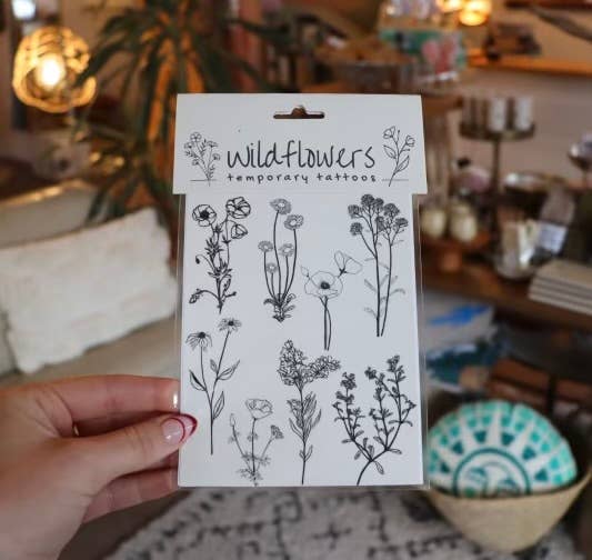 The Raven’s Edge Studio - Wholesale Temporary Tattoo - Wildflower Temporary Tattoos: Black and White Floral Designs