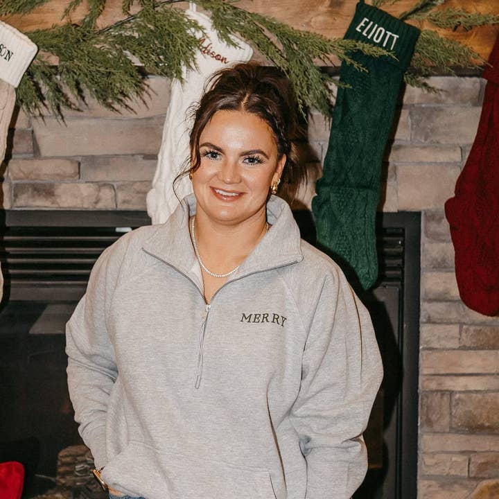 Christmas Adult Quarter Zip – Athletic Heather Merry | Little Mama Shirt Shop and other Purchase Wholesale quarter zip pullover. Free Returns & Net 60 Terms on Faire trending on Faire.