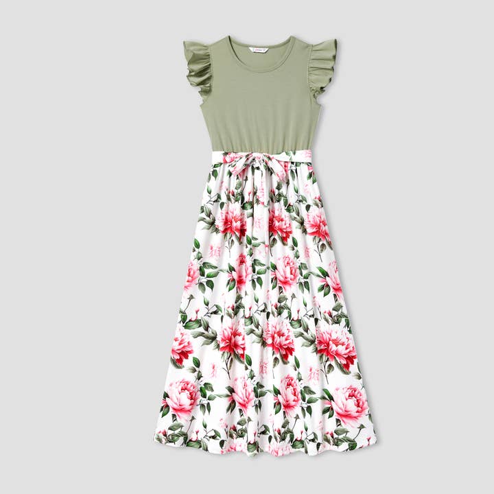 Verde militar claro Conjuntos de vestido floral con hombros ondulados para mujer de venta al por mayor en Faire