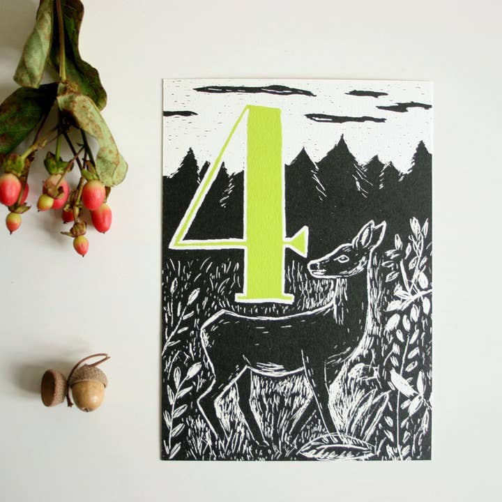 Deer postcard, birthday card for children, forest animal for wholesale by Katja Rub