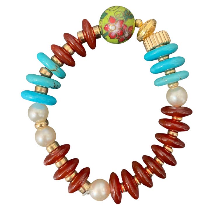 Honey Rose & K Jewelry - Wholesale Beaded bracelet - Carnelian turquoise cloisonné bracelet