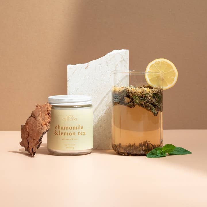Chamomile & Lemon Tea Soy Wax Candle for wholesale by Wax Crescent