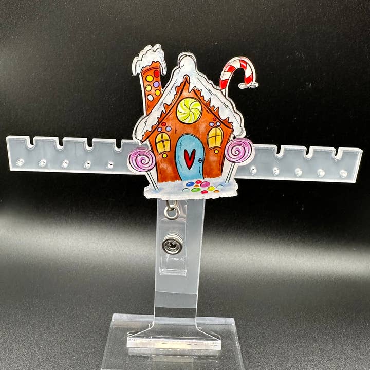 Gingerbread House Acrylic Badge Holder for wholesale by Hello Darling Designs