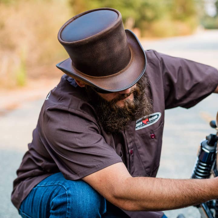 American Hat Makers - Wholesale Fedora - Unisex - Biker Leather Top Hat Unbanded - Style El Dorado