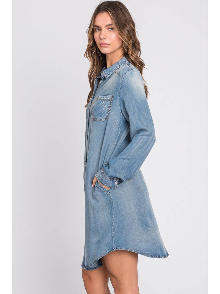 ZiA Apparel - Wholesale Dress - Women's - Washed Shirts Denim Dress 3
