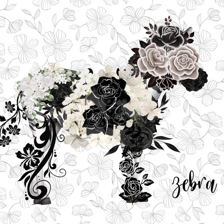 Carte postale zèbre avec fleurs pour la vente par Piles of Postcards