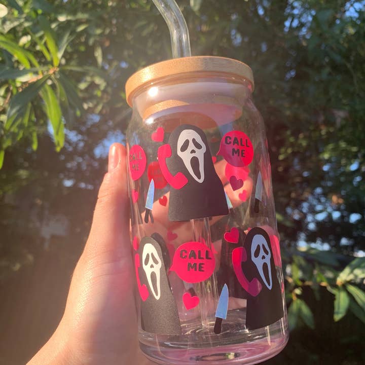 Ghostface Halloween Glass Can for wholesale by CreationsByKST