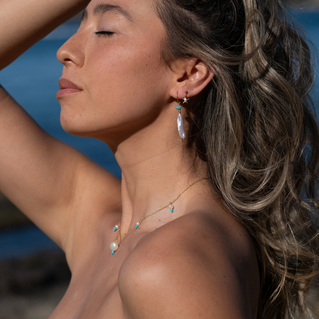 BOWERBIRD JEWELS - Wholesale Dangle earrings - Nara Gold Filled Threader Earrings with Amazonite & Pearl3