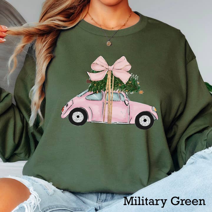 Shoppe SHC - Wholesale Graphic sweatshirt – Women’s - Pink Christmas Car Christmas 2025 Long Sleeve Shirt | Gildan11