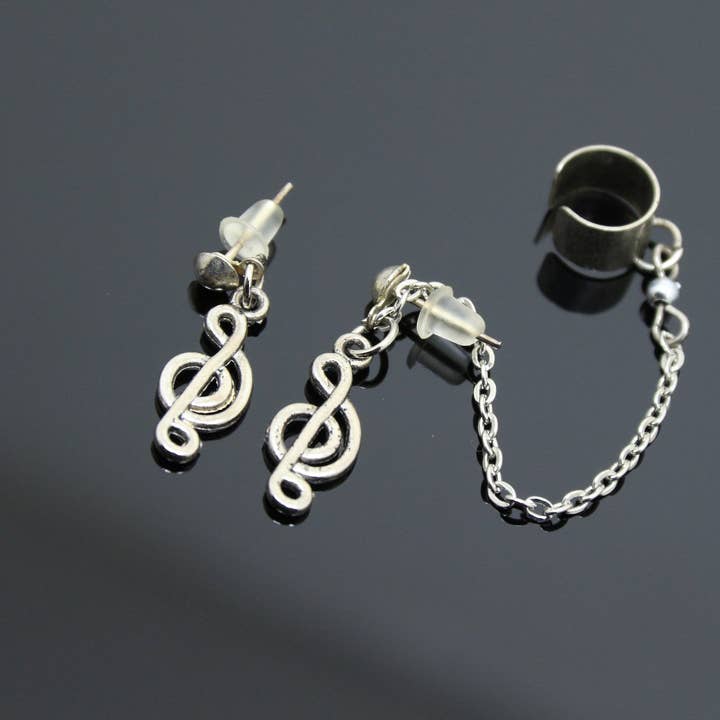 SomeBijoux4You - Vendita all'ingrosso Orecchini ear cuff/ear wrap - Orecchini a forma di chiave di violino, a forma di chiave di violino, senza perforazione della cartilagine1