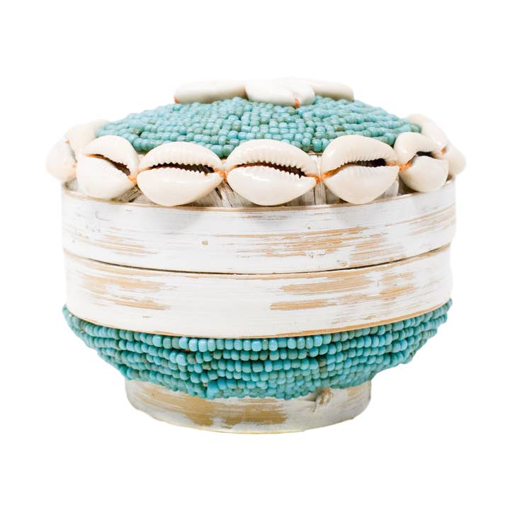Gili Shell Bowl with Lid - Turquoise for wholesale by POPPY + SAGE