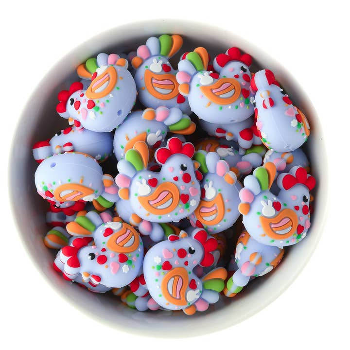 Perles Focales en Silicone 3D Poule pour la vente par Cara & Co Silicone Craft Supply