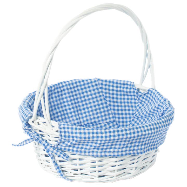 Quickway Imports - Wholesale Basket - White Round Willow Gift Basket, with Gingham Liner & Handle3