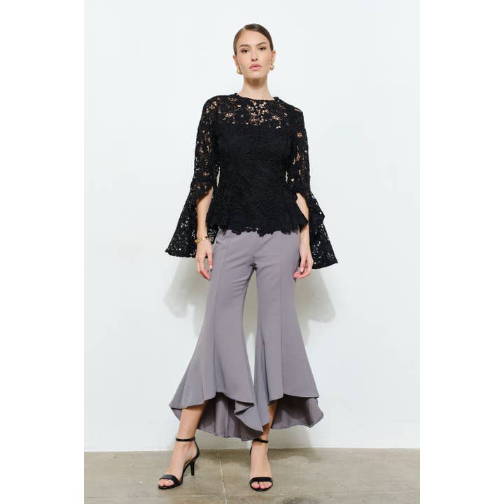 INA - Wholesale Blouse - Women's - Floral Lace Slitted Long Sleeves Blouse Woven Top23