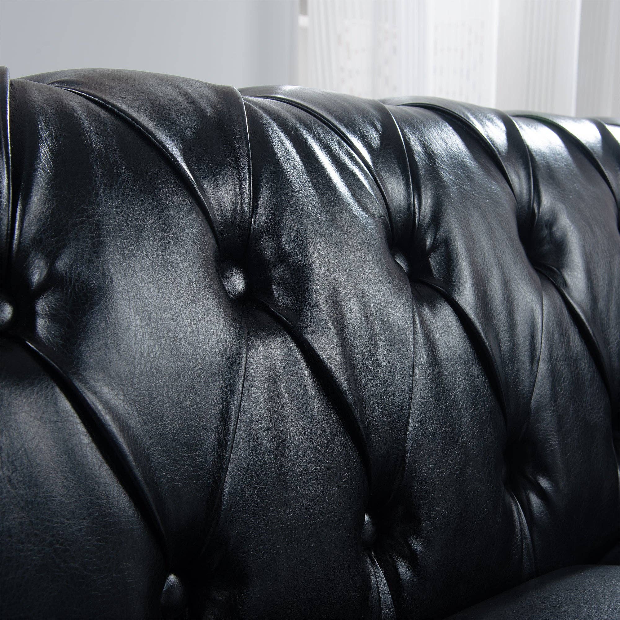39F Inc. - Wholesale Chair - 84.65''BLACK PU Rolled Arm Chesterfield 3 Seater Sofa,6Color26