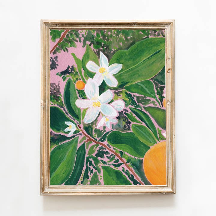 Lámina artística de flores de naranjo sobre acuarela rosa para venta al por mayor de Studio C Paper