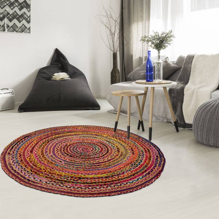 multicoloured ALANA RECYCLED round rug - Handwoven - Recycled fabric for wholesale on Faire1