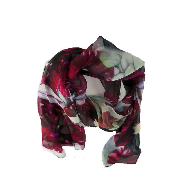 Silk Squirrel - Vendita all'ingrosso Sciarpa - Donna - Sciarpa di seta rossa - Sciarpa libellula - Red Hollyhock velato1