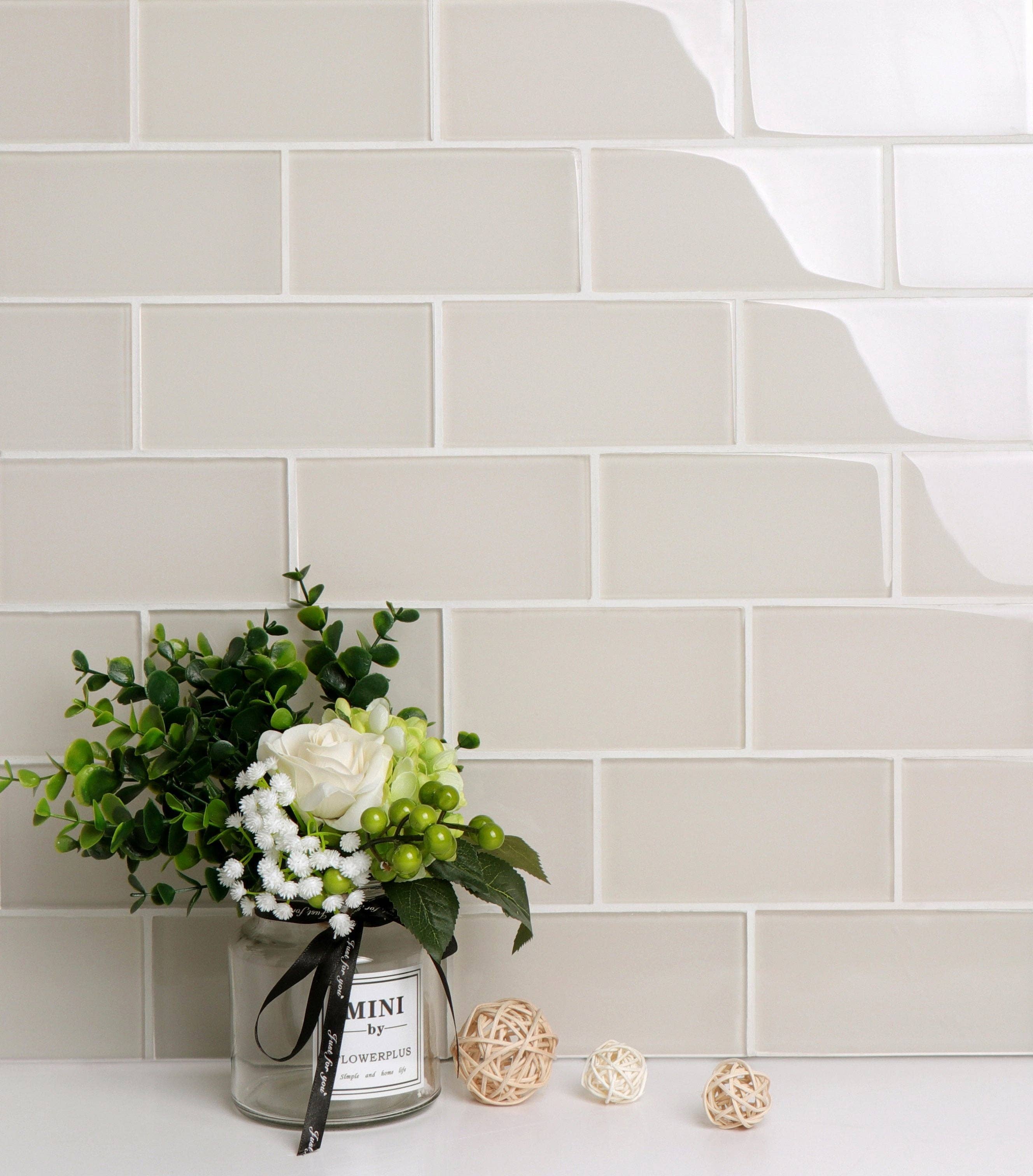 WS Tiles - Wholesale Wall Tile - 3" x 6" Glass Mosaic Subway Tile, Backsplash for Kitchen and Bathroom - 5 Square Feet Per Carton - Ivory3