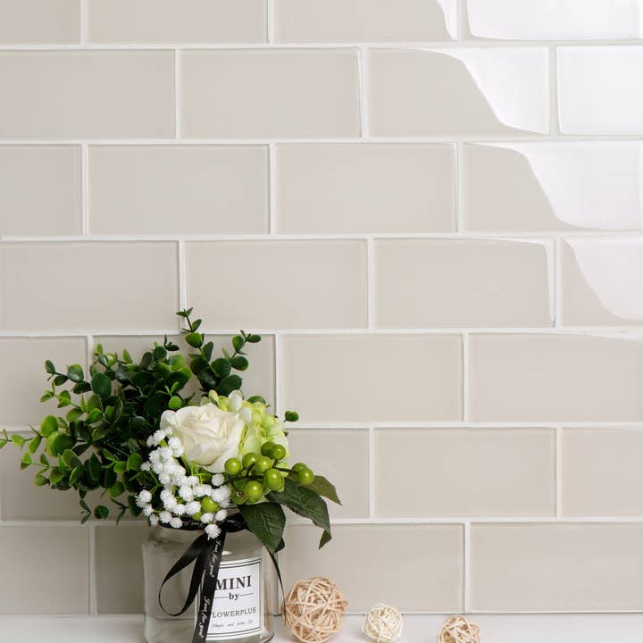 WS Tiles - Wholesale Wall Tile - 3" x 6" Glass Mosaic Subway Tile, Backsplash for Kitchen and Bathroom - 5 Square Feet Per Carton - Ivory3